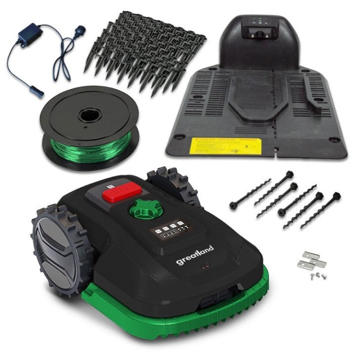 Robot tondeuse 20V avec fil périmétrique - 900MÂ² - Largeur de coupe 18cm